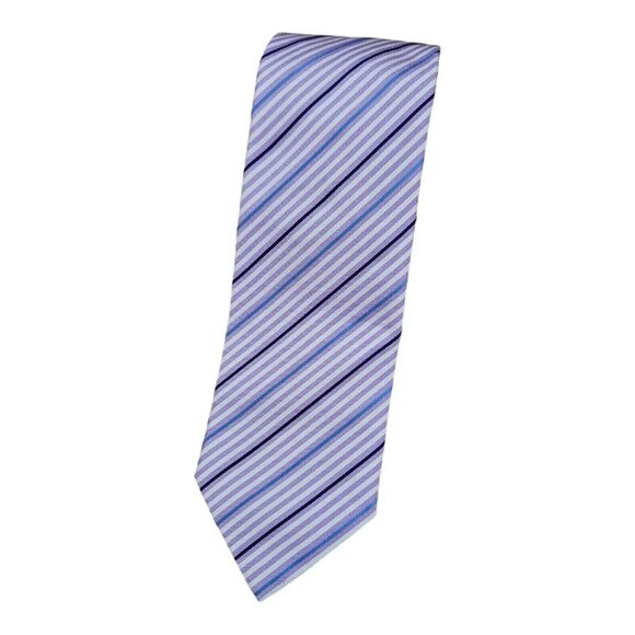ERMENEGILDO ZEGNA Men's 100% Silk Necktie LUXURY Tie Purple Striped W:3.4" EUC